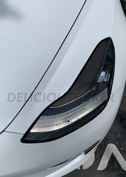 Smoked Upper DRL Eyelid Headlight Overlays (Fits For: Tesla Model Y)