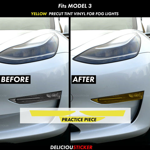 Yellow Bottom Fog Light Overlays Overlays (Fits For: Tesla Model 3)