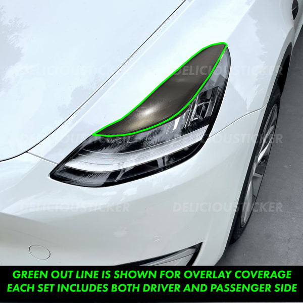 Smoked Upper DRL Eyelid Headlight Overlays (Fits For: Tesla Model Y)