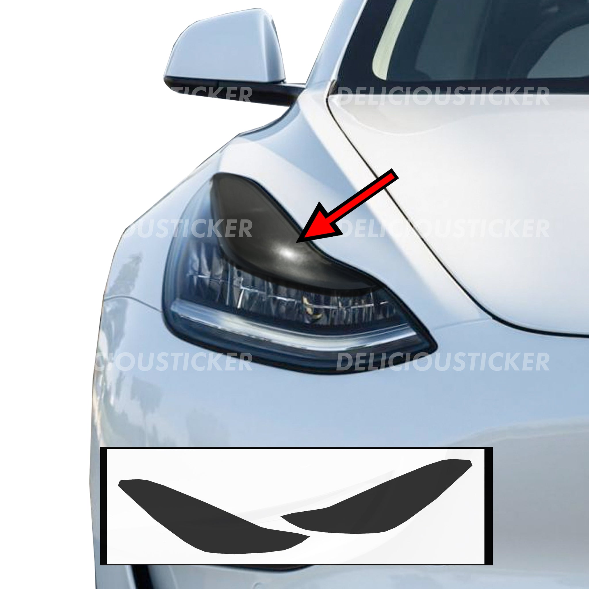 Smoked Upper DRL Eyelid Headlight Overlays (Fits For: Tesla Model Y)